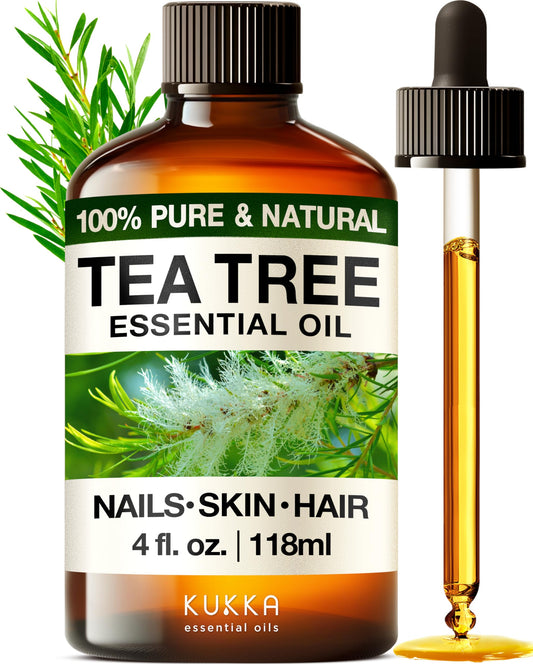 Kukka Tea Tree Oil for Skin, Hair & Toenails - 4 Fl Oz - 100% Pure Natural Tea Tree Essential Oil Made from Australian Melaleuca for Potency - Used in General Wellness, Aromatherapy & DIY Soap Making