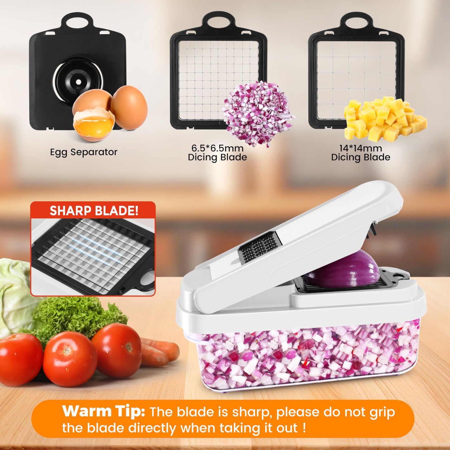 Professional 12-in-1 Vegetable Chopper with 7 Stainless Steel Blades - Multifunctional Food Chopper for Dicing/Slicing Carrots, Potatoes, Onions, Garlic - Heavy Duty, BPA Free Kitchen Gadget (White)