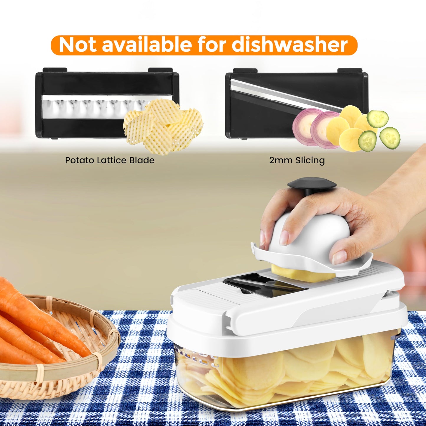Professional 12-in-1 Vegetable Chopper with 7 Stainless Steel Blades - Multifunctional Food Chopper for Dicing/Slicing Carrots, Potatoes, Onions, Garlic - Heavy Duty, BPA Free Kitchen Gadget (White)