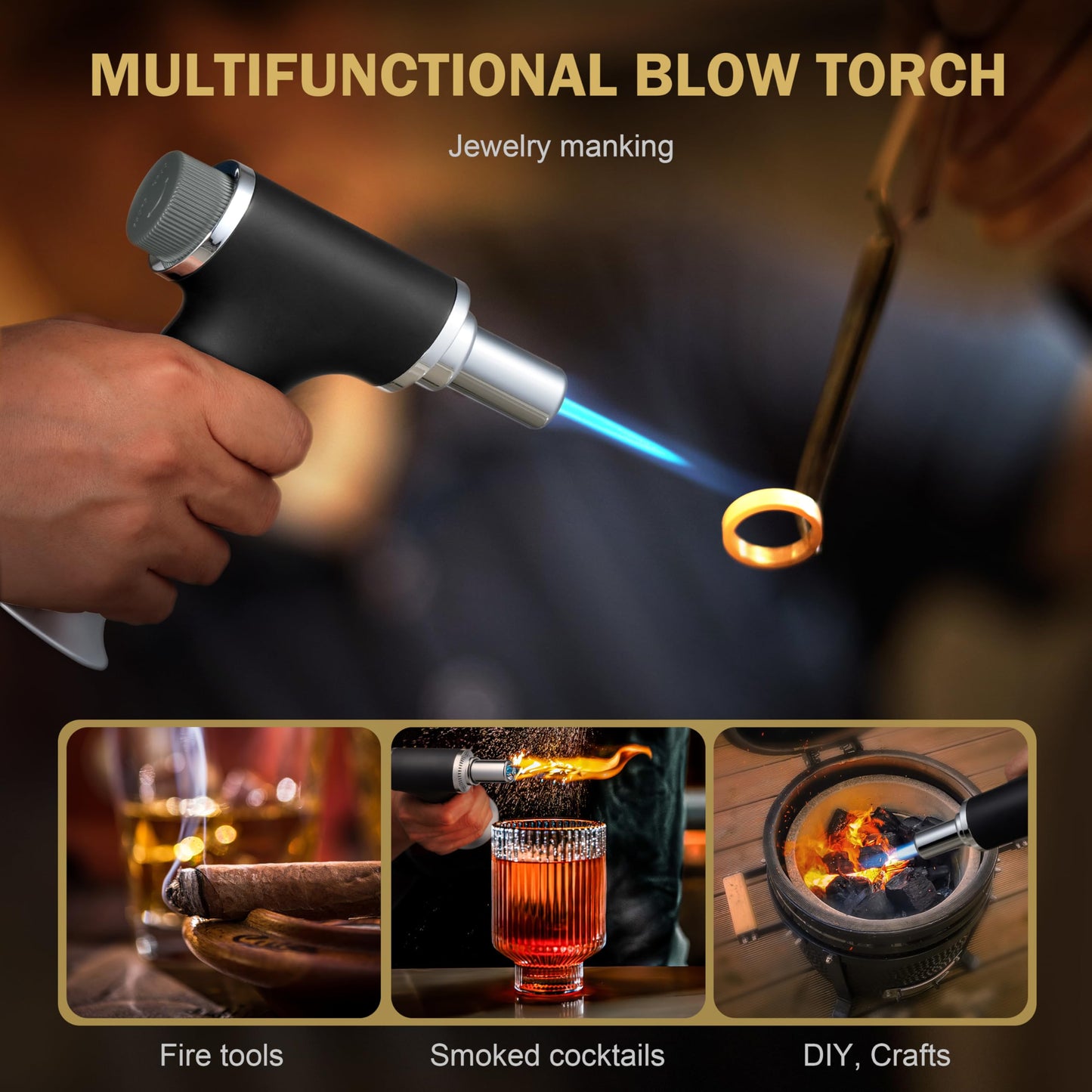 RAVS Butane Torch Lighter, Creme Brulee Torch with Large Capacity, Culinary Torch with Adjustable Flame and Safety Lock, Professional Kitchen Torch for Baking, Cooking Torch Butane Fuel Not Included