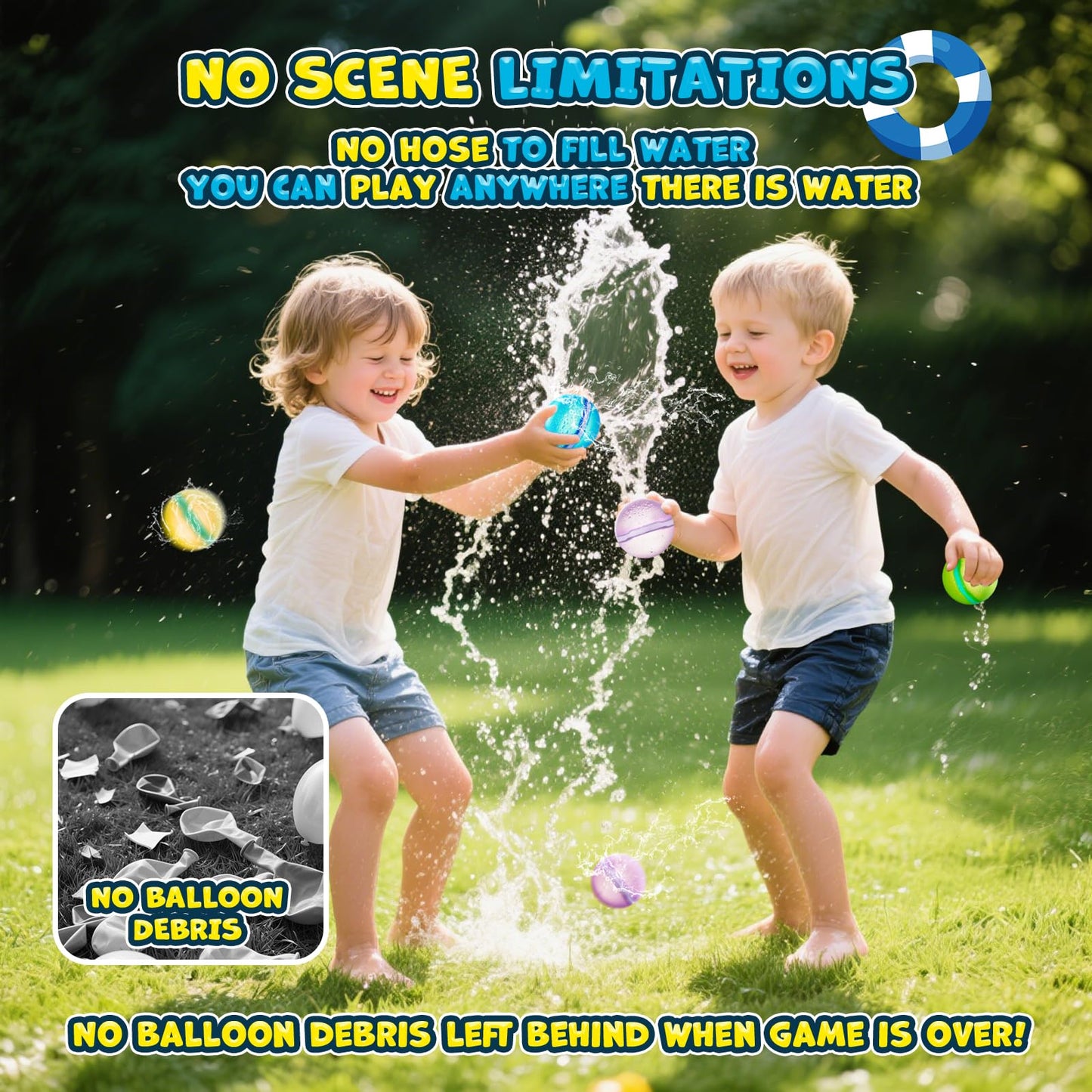 【12 Pack】Magnetic Reusable Water Balloons Fast Refillable for Kids Outdoor Activities, latex-free Kids Pool Beach Bath Toys, Self-Sealing Water Bomb Quick Fill for Summer Games
