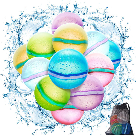 【12 Pack】Magnetic Reusable Water Balloons Fast Refillable for Kids Outdoor Activities, latex-free Kids Pool Beach Bath Toys, Self-Sealing Water Bomb Quick Fill for Summer Games