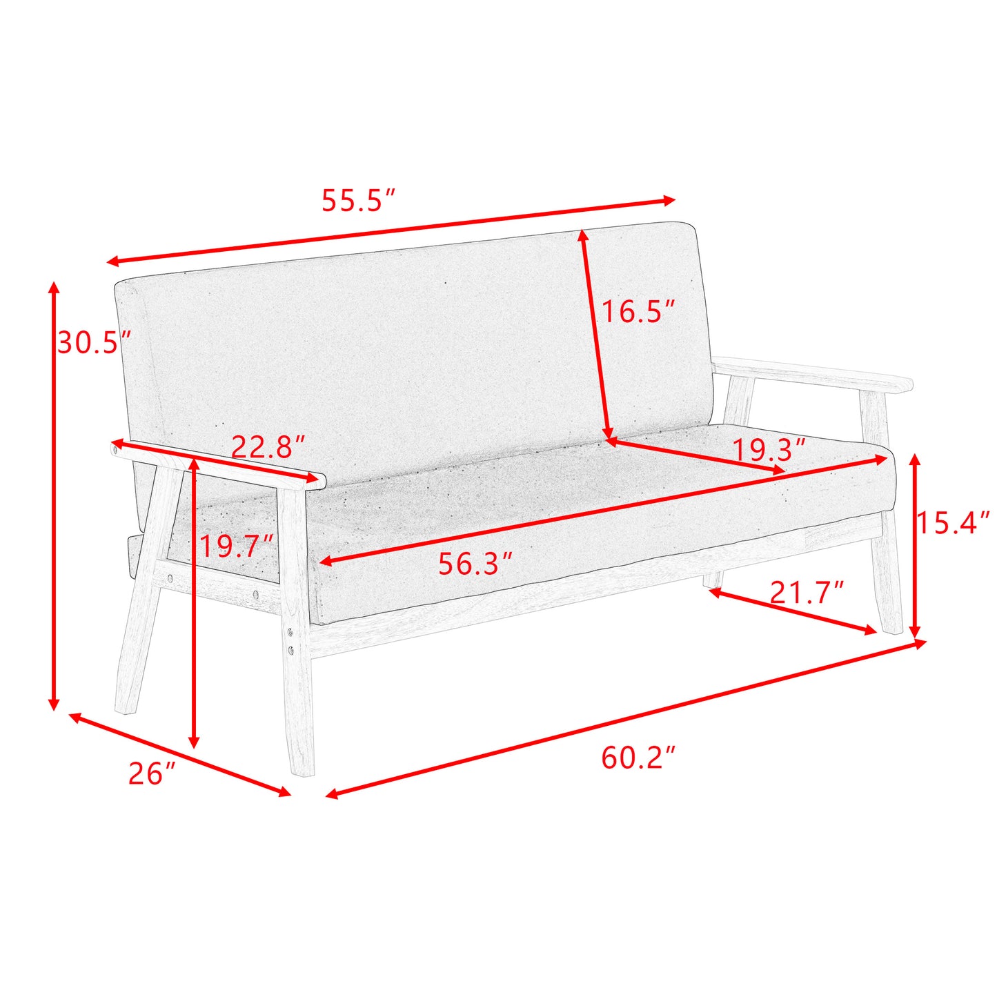 Modern Velvet Loveseat Sofa With Wooden Arms Office Couch 2-3 Seat