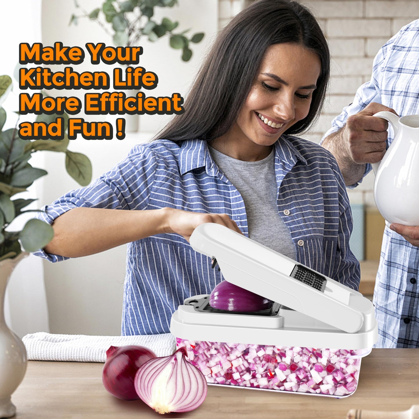 Professional 12-in-1 Vegetable Chopper with 7 Stainless Steel Blades - Multifunctional Food Chopper for Dicing/Slicing Carrots, Potatoes, Onions, Garlic - Heavy Duty, BPA Free Kitchen Gadget (White)