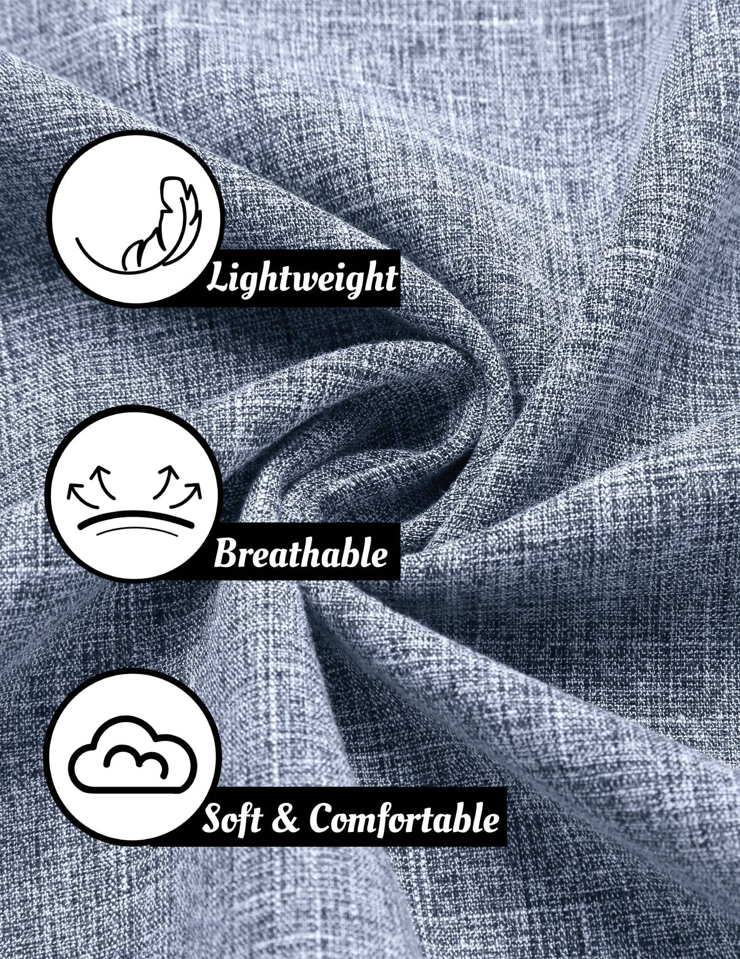 COOFANDY Men's Linen Shirt Casual Shirts Short Sleeve Shirts Button Down Linen Beach Shirts for Men Summer Outfit Light Denim Blue