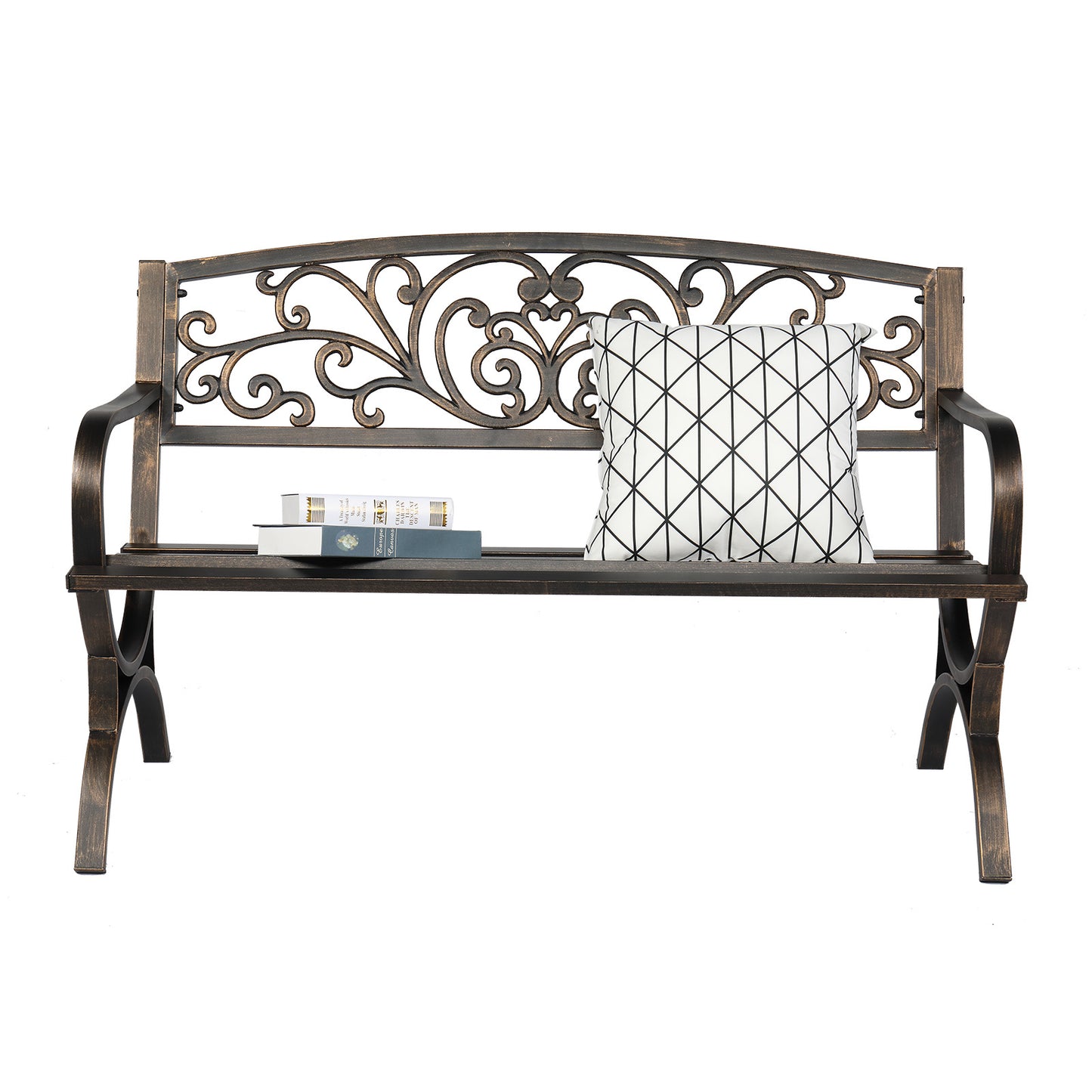Antique Bronze Iron Butterfly Back Bench with Crossed Legs, 50"