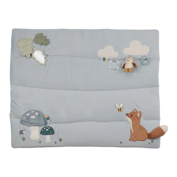 Baby organizer with fox and nature-themed decorations on a light blue background
