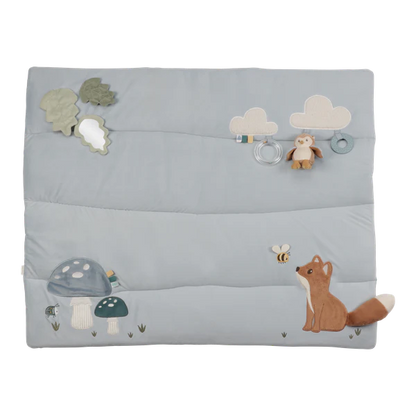 Baby organizer with fox and nature-themed decorations on a light blue background