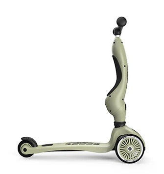 Children's scooter with a light green color on a white background