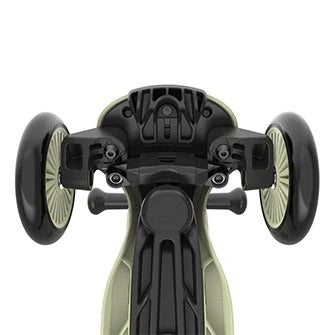 Close-up of a scooter's wheel mechanism on a white background