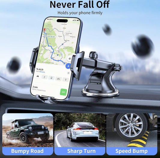 Upgraded Car Phone Holder for Car, Car Phone Holder, Hands-free Holder, Universal Dashboard Windshield, Compatible with iPhone, Samsung,