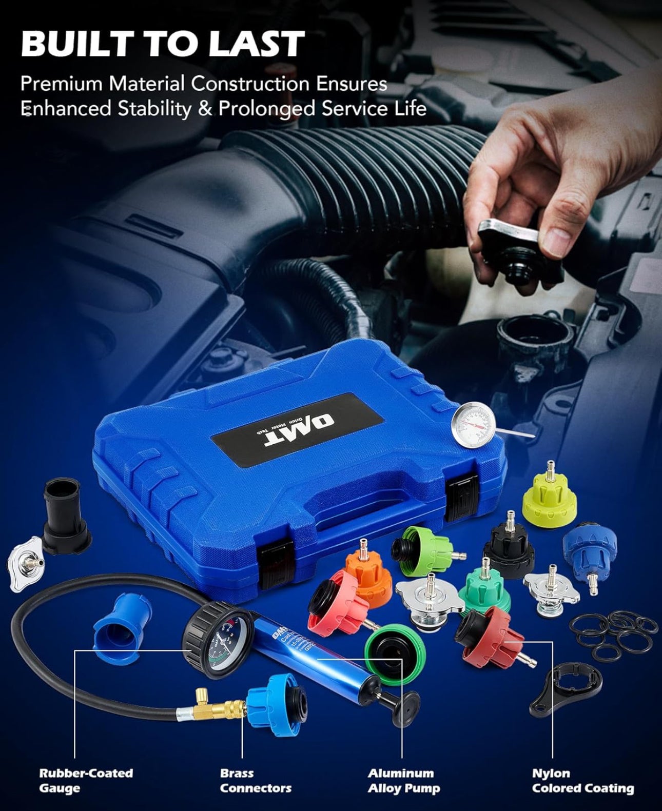 Orion Motor Tech Coolant Pressure Tester Kit, 19 Piece Radiator Pressure Tester Kit with 15 Radiator Adapters and Wrench