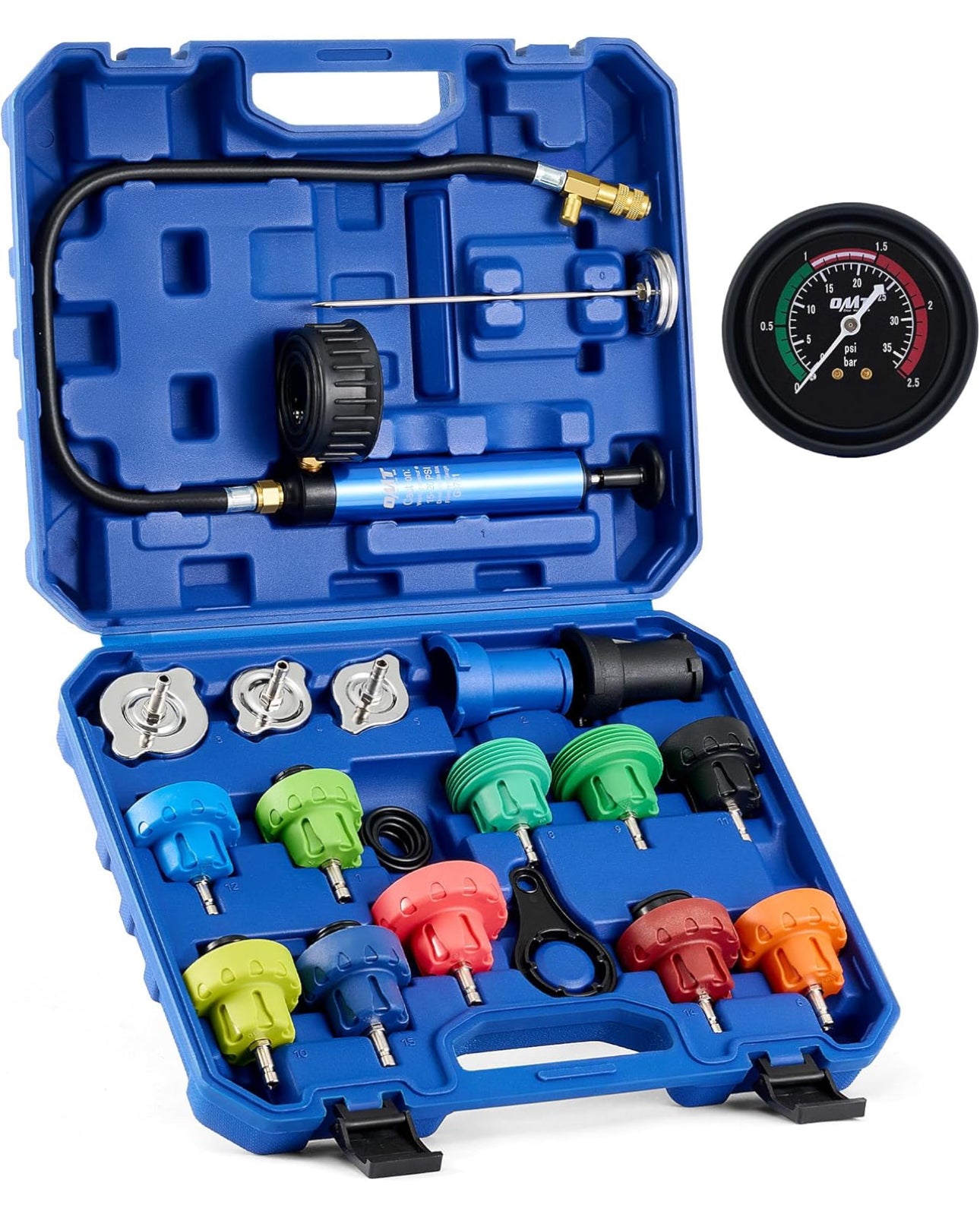 Orion Motor Tech Coolant Pressure Tester Kit, 19 Piece Radiator Pressure Tester Kit with 15 Radiator Adapters and Wrench