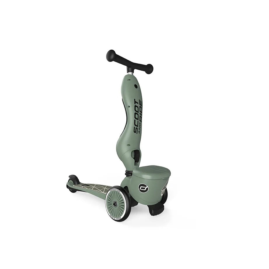 Green scooter with a seat on a white background