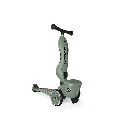 Green scooter with a seat on a white background