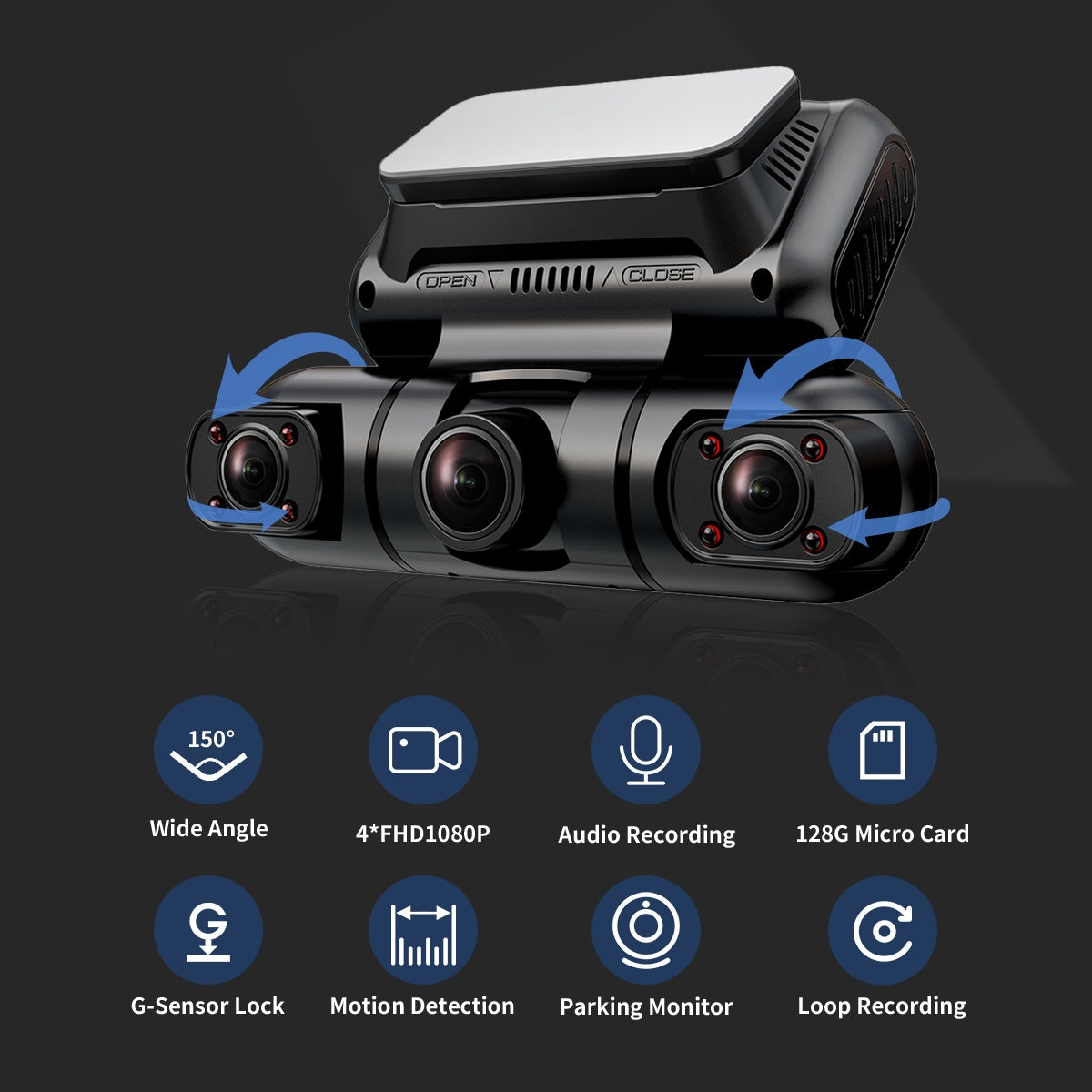 Hainatech 360 Degree View 4 Channel Dash Cam Front And Rear Inside Left Right, Dash Cam 
