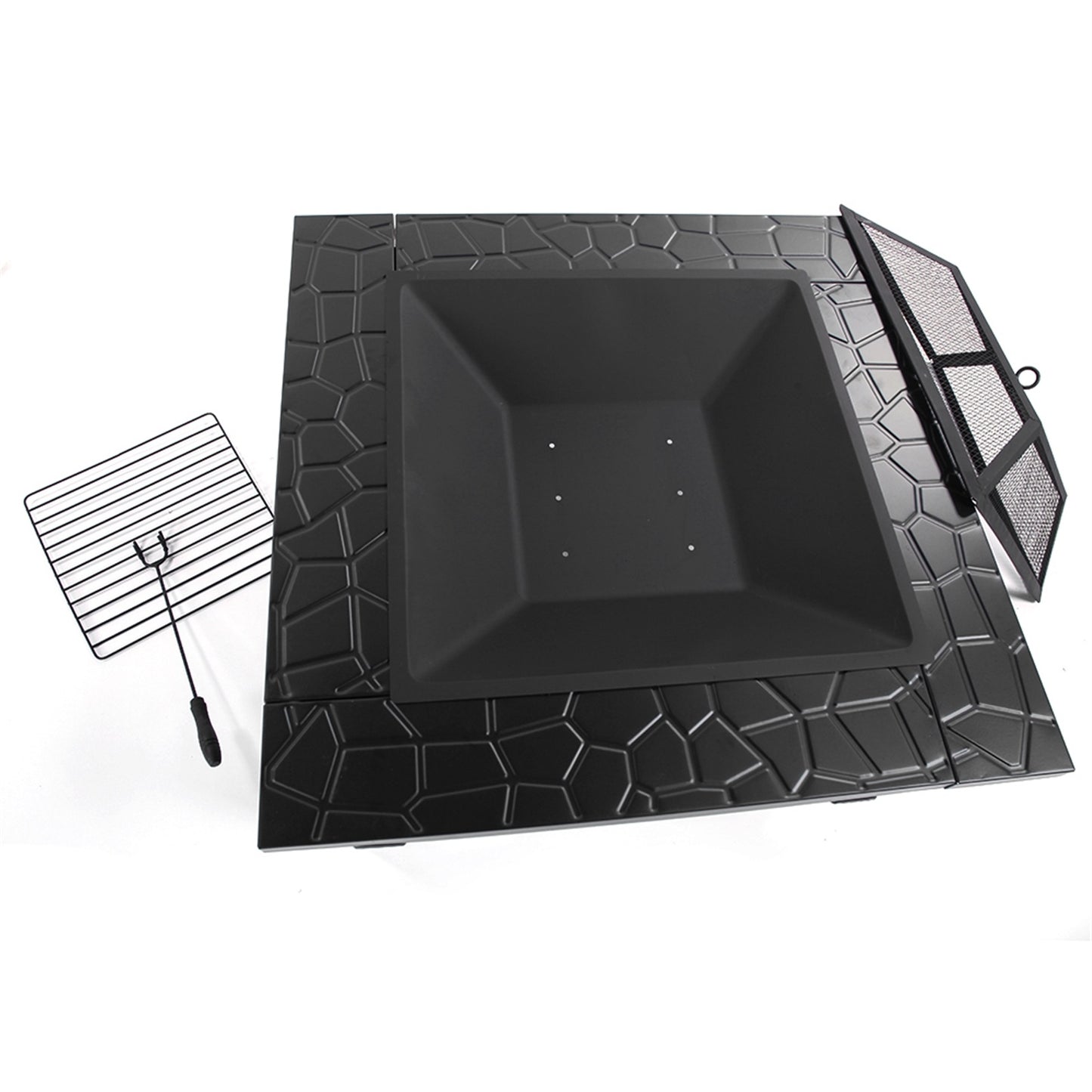 32 Inch Wrought Iron Square Black Firewood Brazier