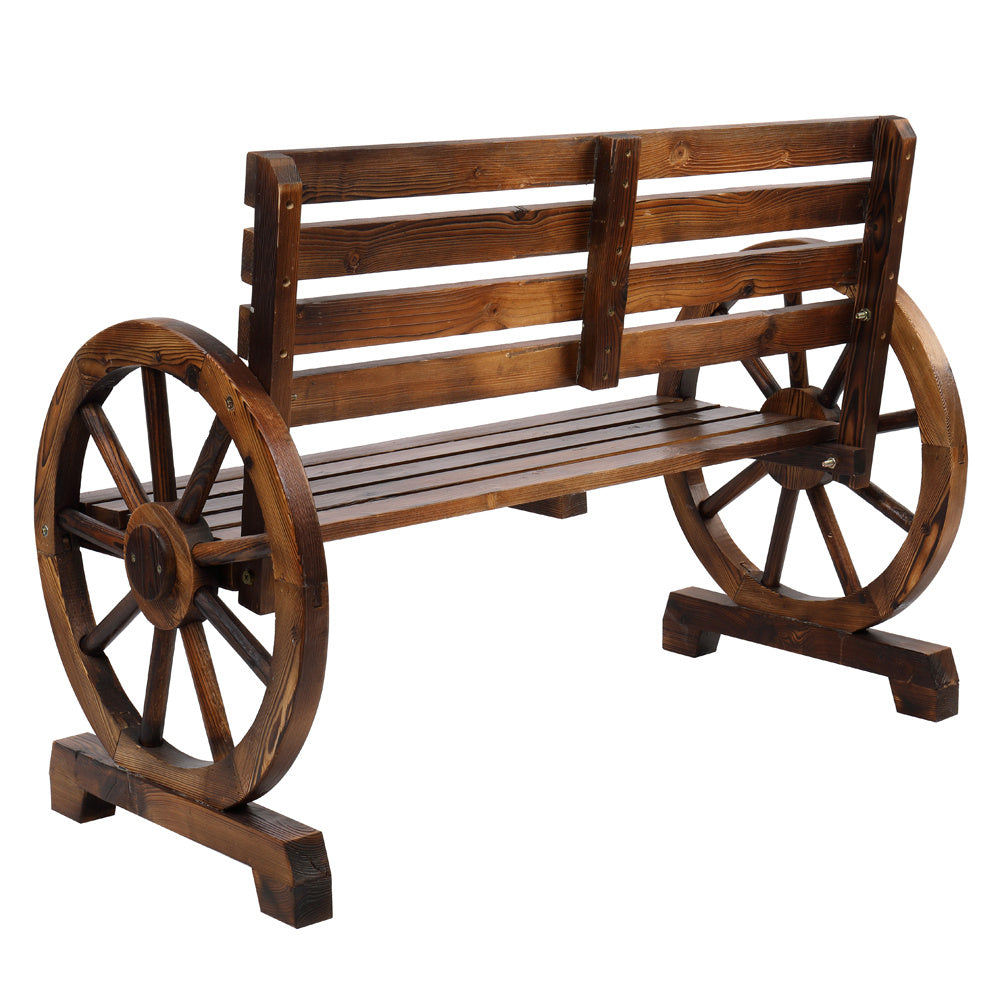 41.5-inch Carbonized Cedar With Wooden Wheel Bench