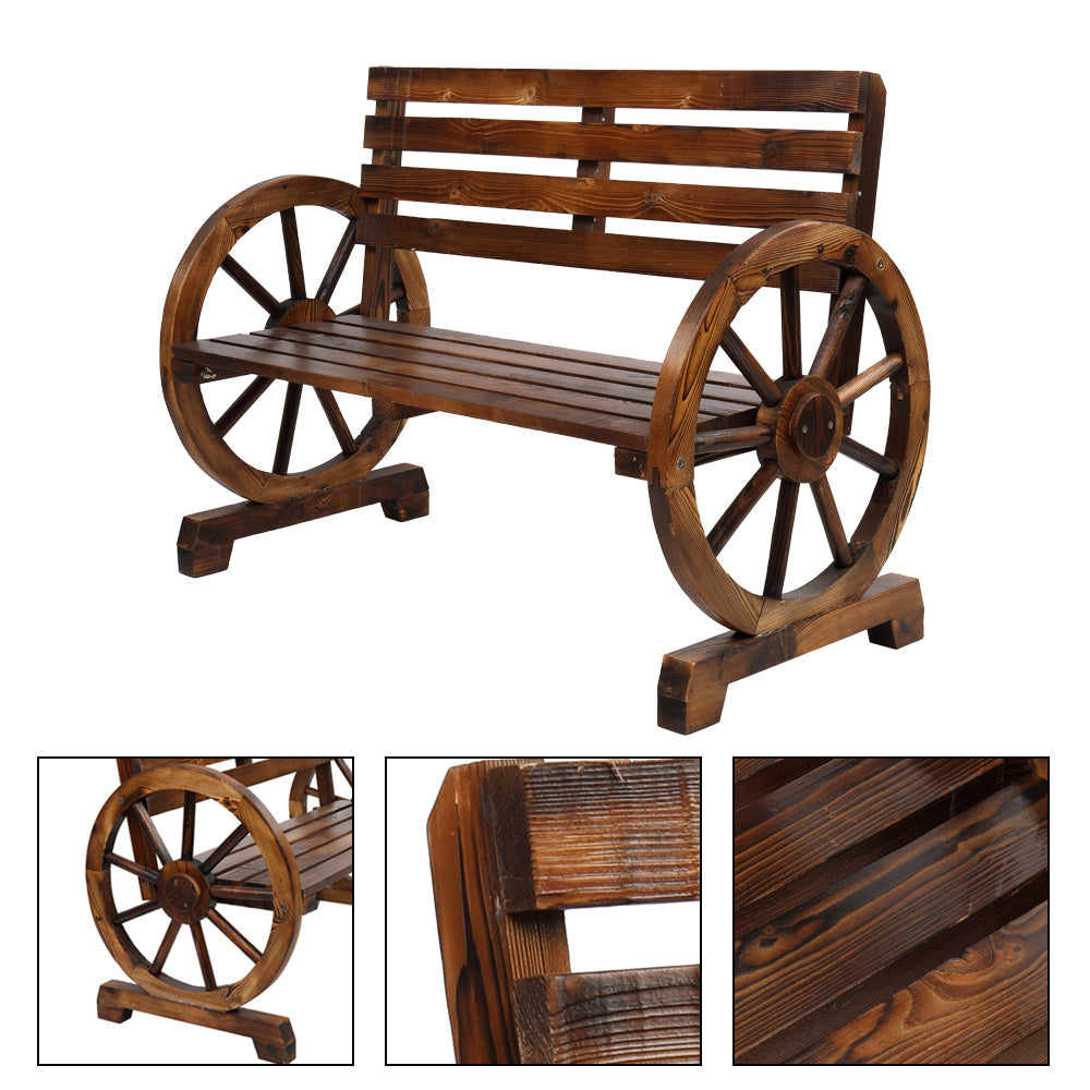 41.5-inch Carbonized Cedar With Wooden Wheel Bench