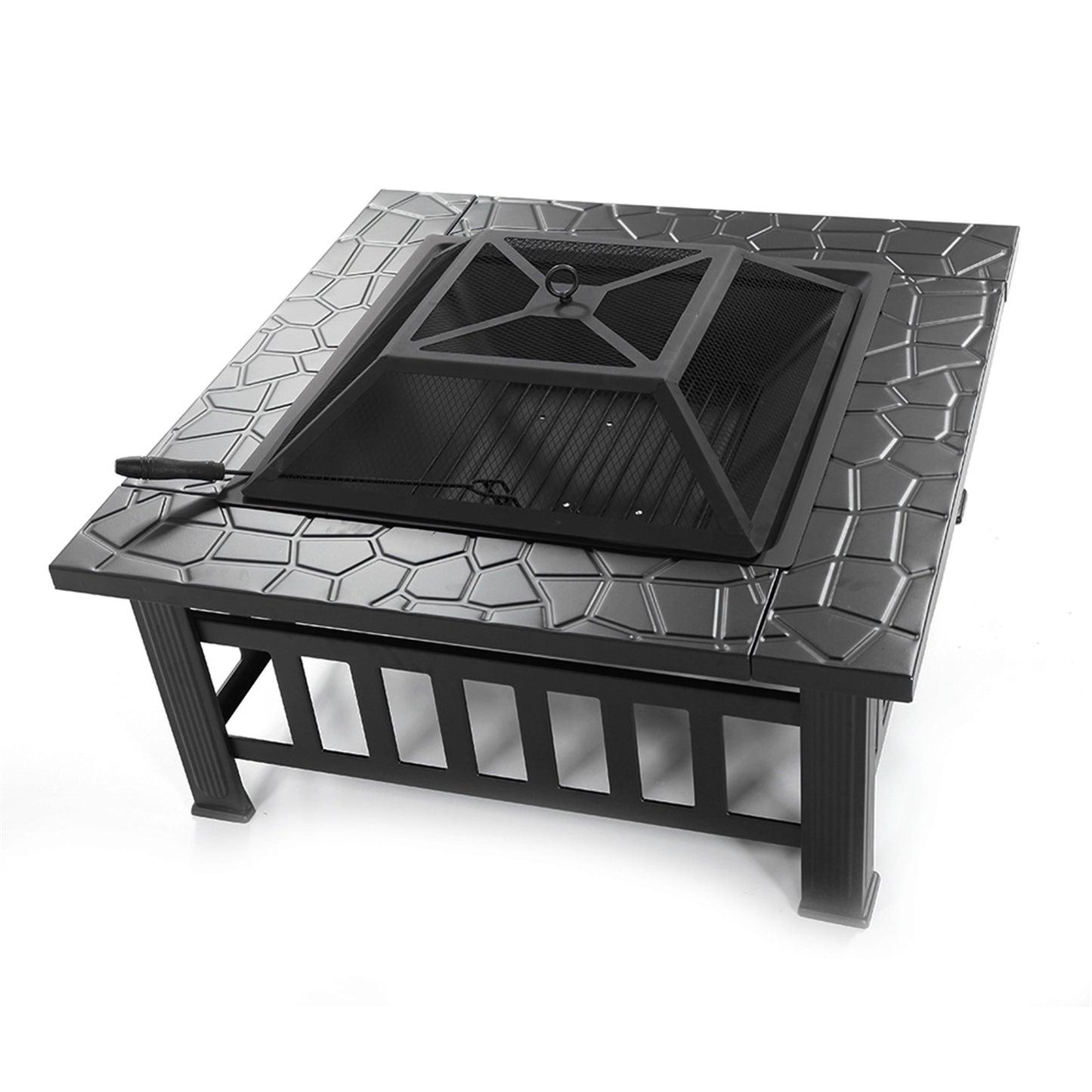 32 Inch Wrought Iron Square Black Firewood Brazier